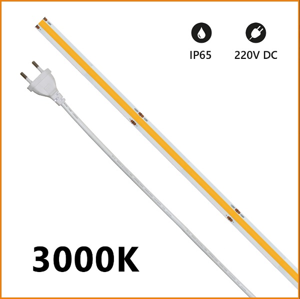 Strip LED COB 230V 15w/mt Luce Calda 1200 Lumen/mt IP65